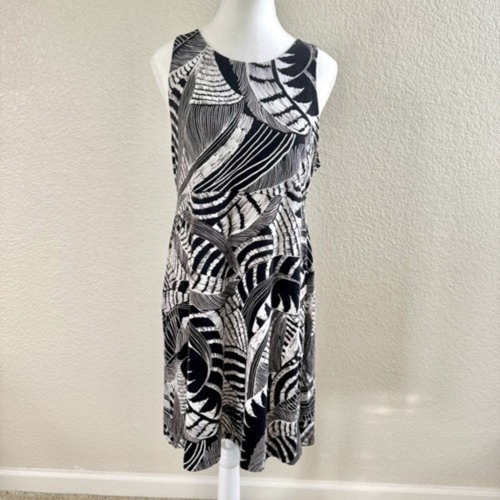 Athleta Black/White Zuma Print Santorini High Neck Mini Dress Women L Vietnam
